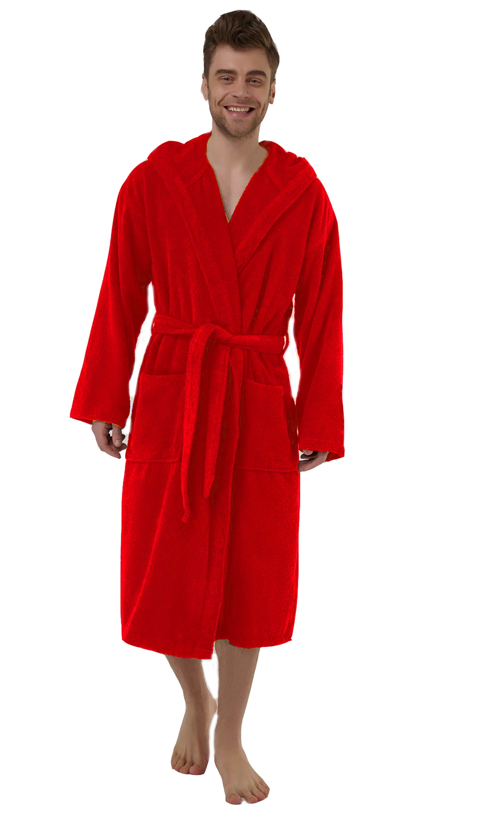 Spa & Resort Sales 100% Cotton Pure Cotton Red Terry Cloth Robe with Hood for Men, Fist most Medium, Large and XL Sizes. 