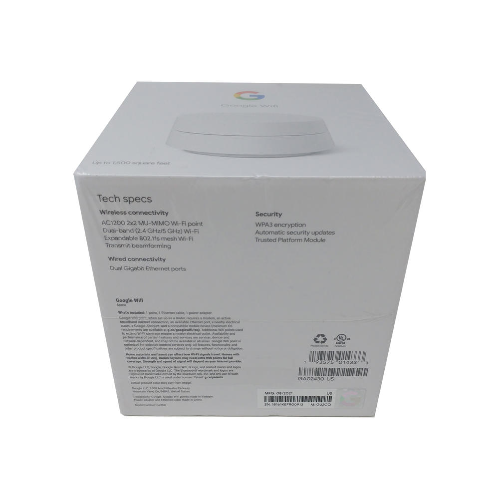Google Wi-Fi GA02430-US Mesh Network System Router AC1200 - Snow