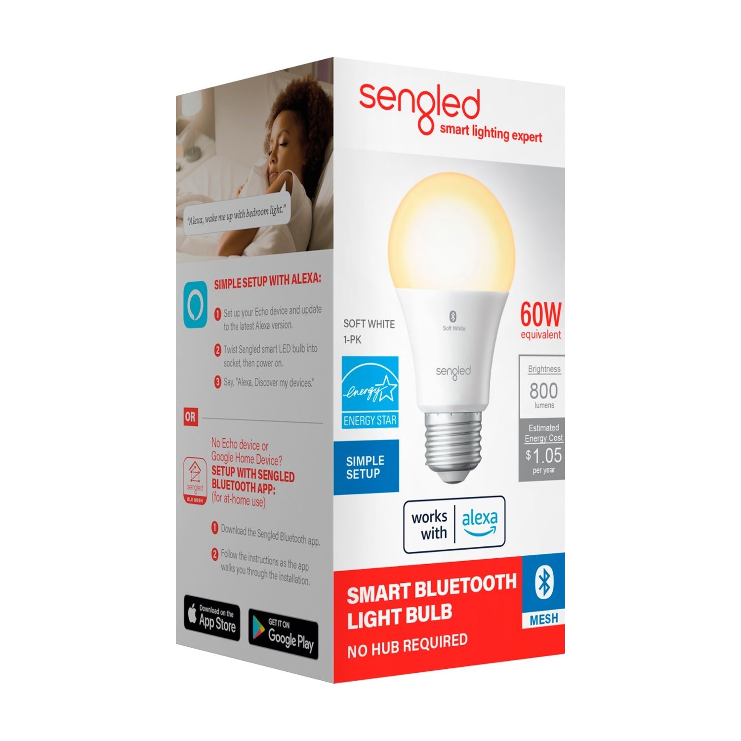 Sengled Smart A19 LED 60W Bulb Bluetooth Mesh Works with Amazon Alexa - White