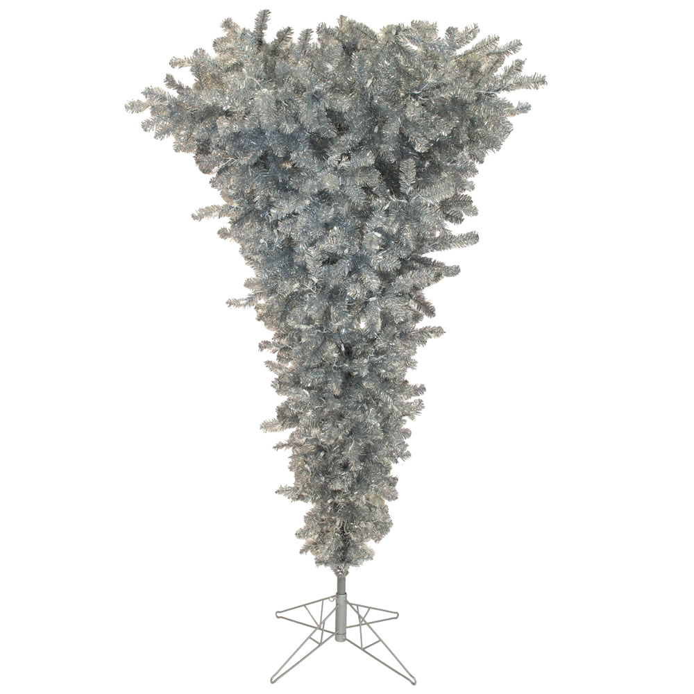 New Vickerman 5.5' x 38" Silver Upside Down Artificial Christmas Tree with 250 Warm White LED Lights