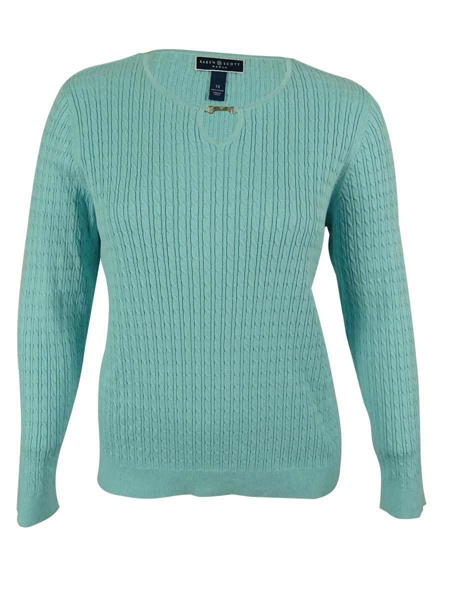 Karen Scott Karen Scott Women S 100 Cotton Cable Knit Key Hole Sweater Karen Scott Karen Scott Women S 100 Cotton Cable Knit Key Hole Sweater