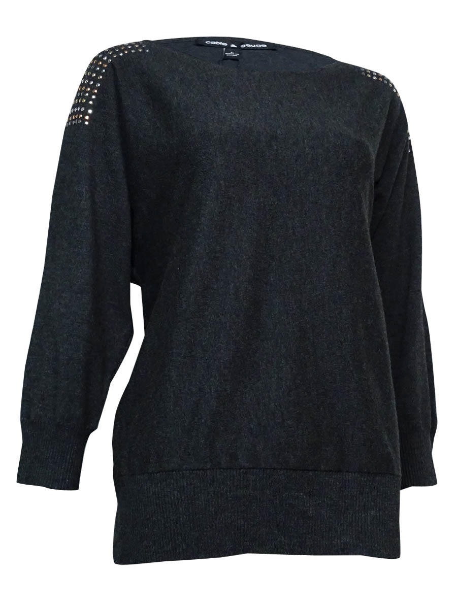 Cable & Gauge Women's Studded Dolman Solid Sweater