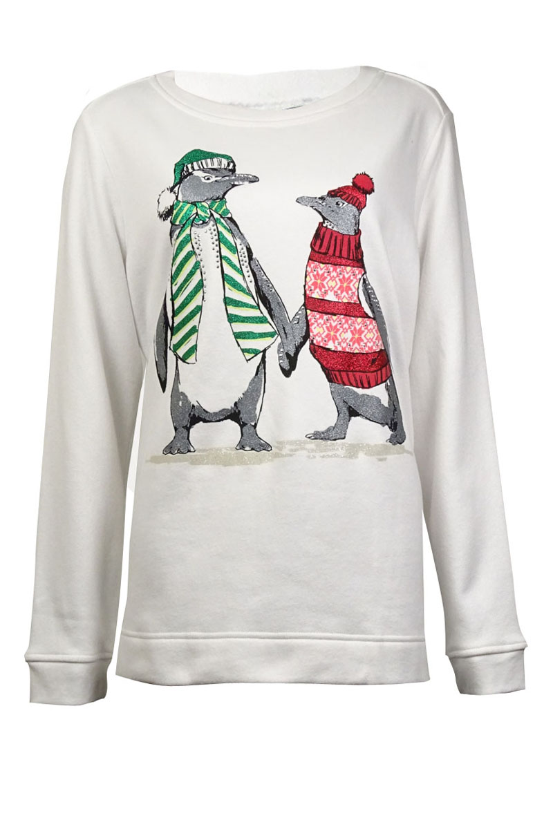 Karen Scott Women's Glittered Penguins Graphic Sweater