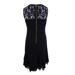 Calvin Klein Womens Lace Trim Knee-Length Flounce Dress Black 2 Calvin Klein Womens Lace Trim Knee-Length Flounce Dress Black 2