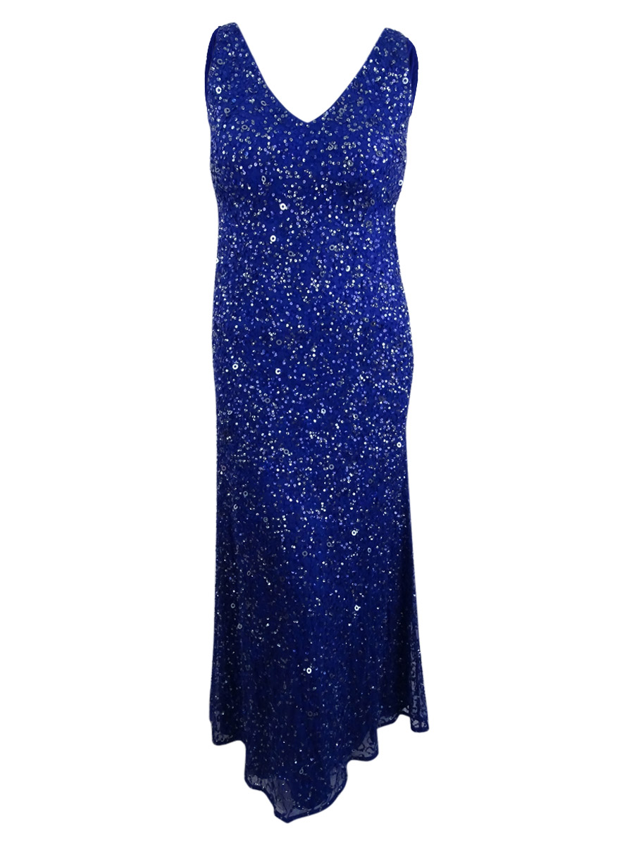 Adrianna Papell Women's Beaded Open-Back Fishtail Gown
