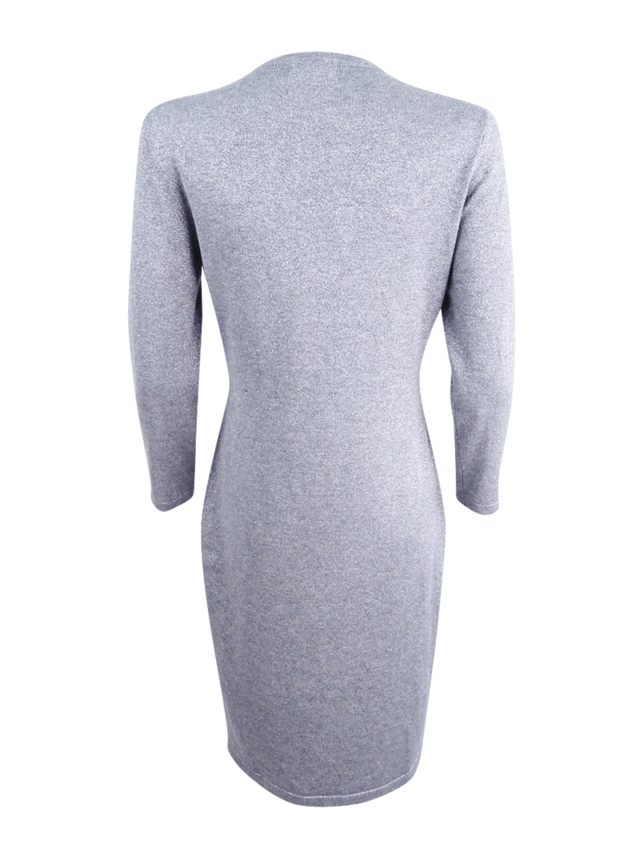 Calvin Klein Women's Petite Metallic Sweater Dress (PM, Tin Heather)