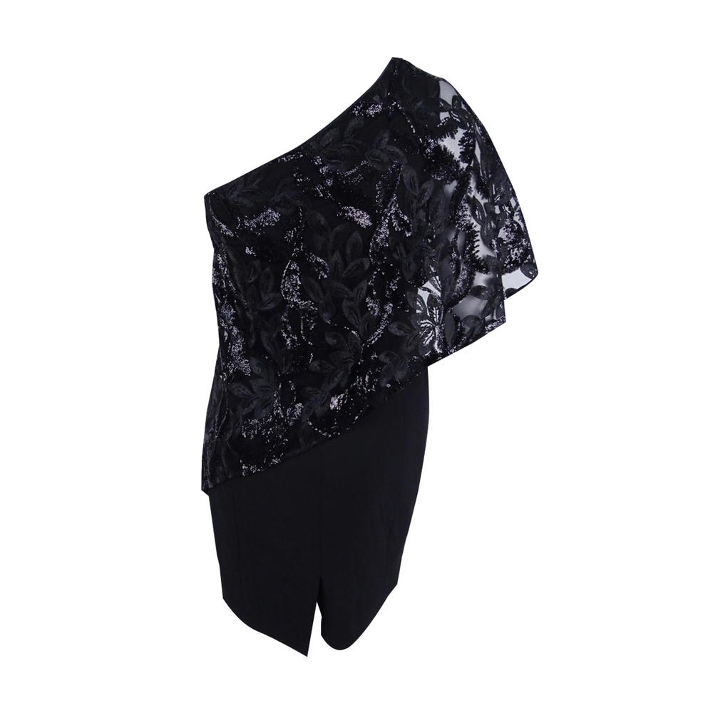 Tahari ASL Women's Embellished One-Shoulder Dress (4, Black)