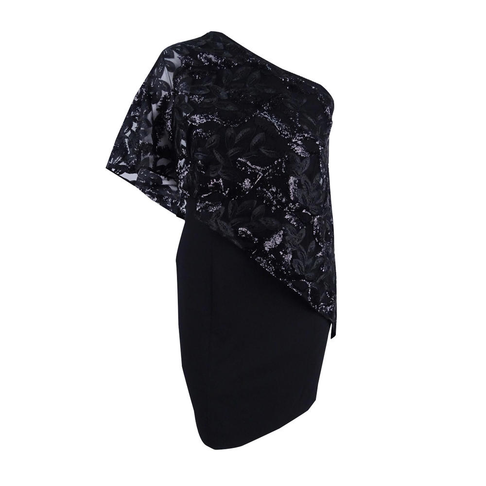 Tahari ASL Women's Embellished One-Shoulder Dress (4, Black)