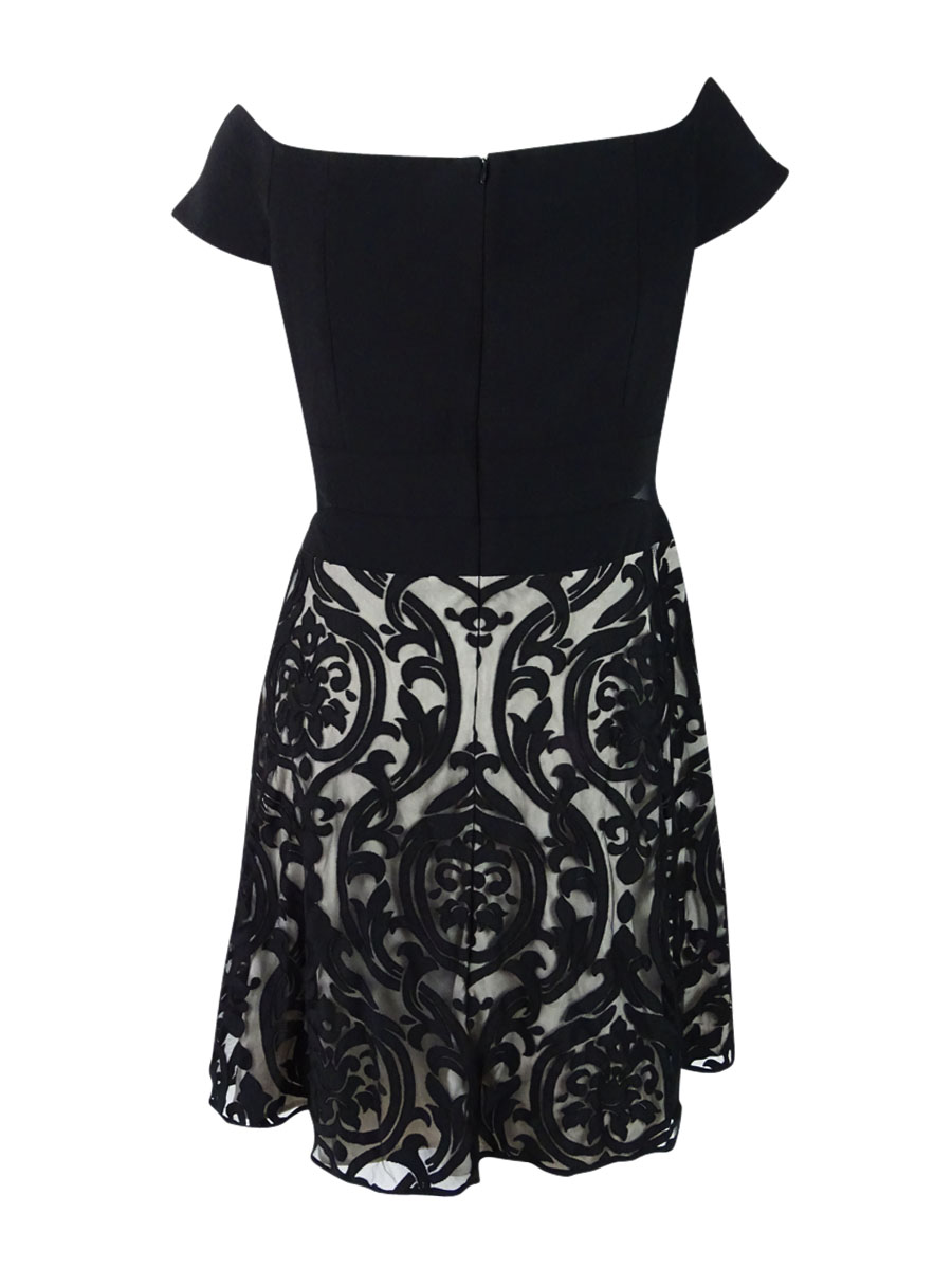 Xscape Women's Plus Size Off-The-Shoulder Fit & Flare Dress (18W, Blackstone)