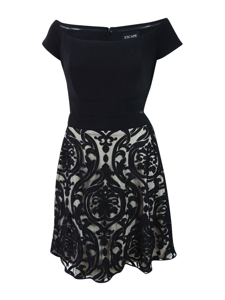 Xscape Women's Plus Size Off-The-Shoulder Fit & Flare Dress (18W, Blackstone)