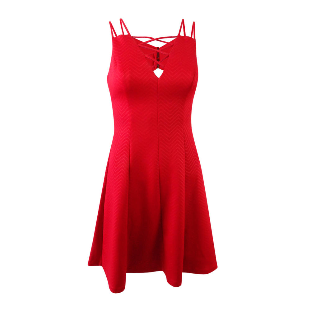 GUESS Women's Embossed Lace-Up Fit & Flare Dress (2, Red)