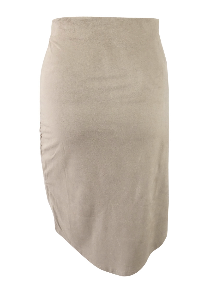 Kensie Women's Faux-Suede Asymmetrical Hi-low Skirt (M, Taupe)