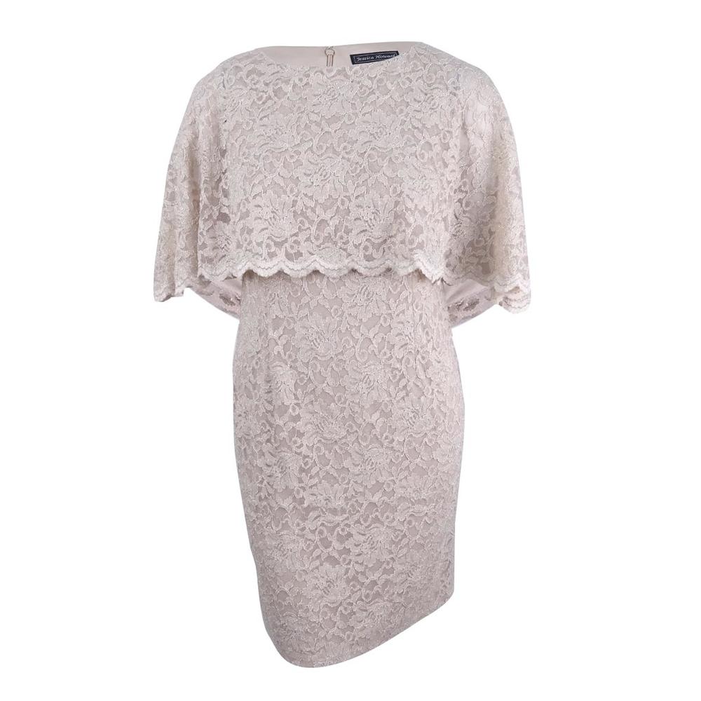 Jessica Carlyle Jessica Howard Women's Petite Glitter Lace Capelet Dress (6P, Champagne)