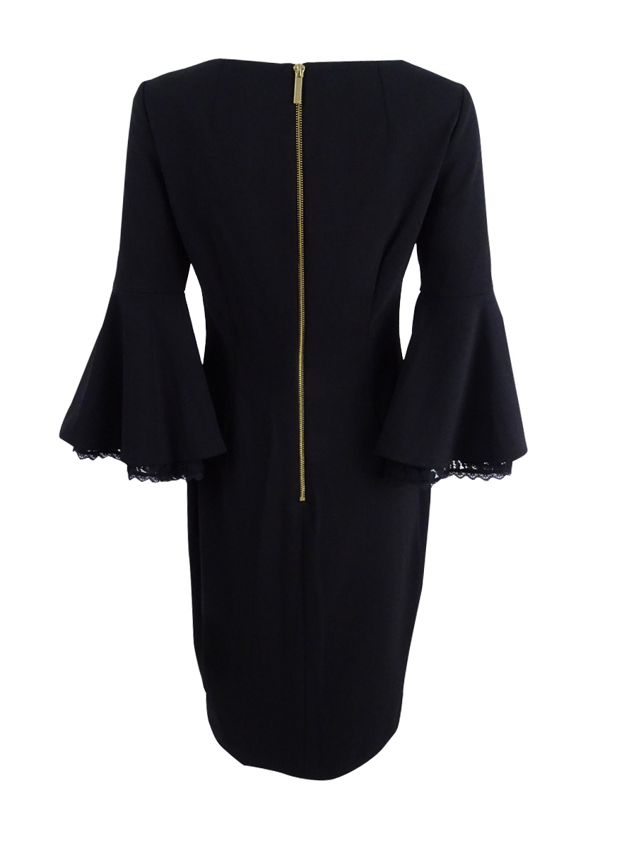 Calvin Klein Women's Petite Lace Trim Bell-Sleeve Sheath Dress (10P, Black) Calvin Klein Women's Petite Lace Trim Bell-Sleeve Sheath Dress (10P, Black)