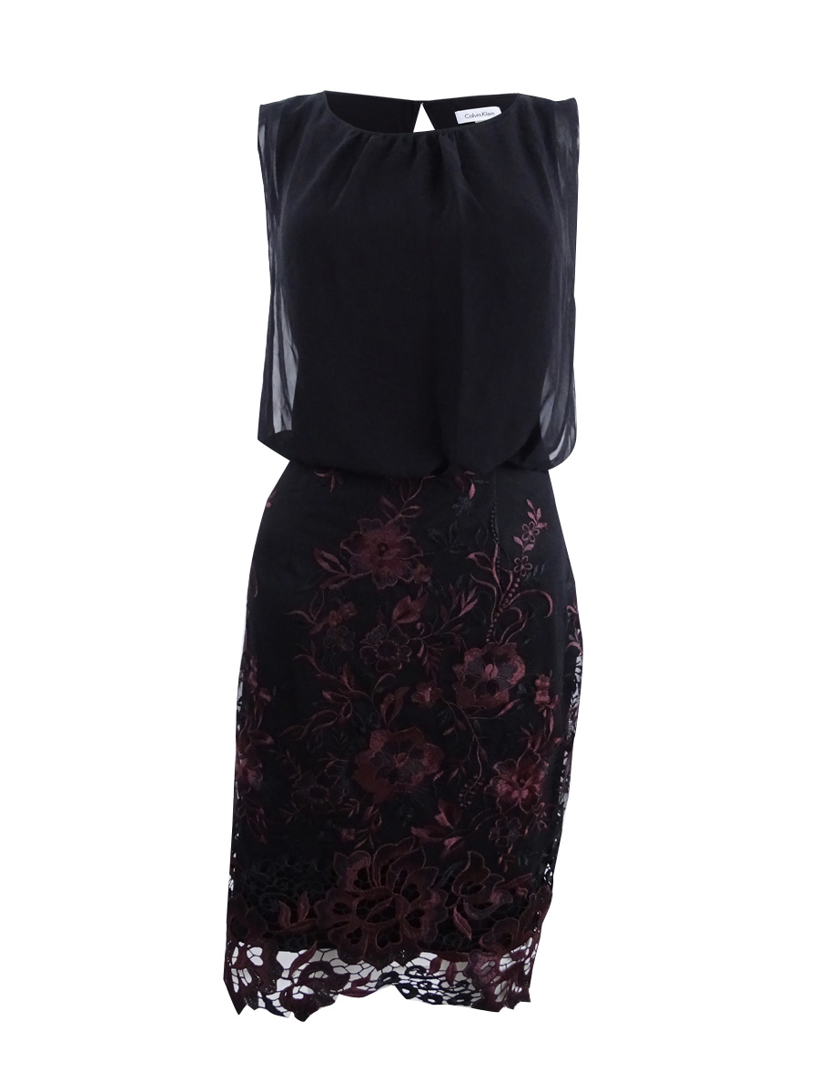 Calvin Klein Women's Chiffon Embroidered Blouson Dress