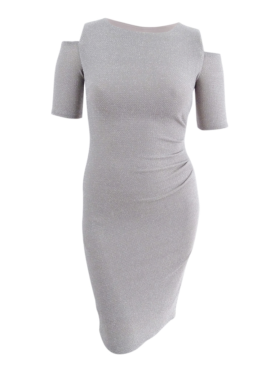 R&M Richards Women's Cold Shoulder Shimmer Dress