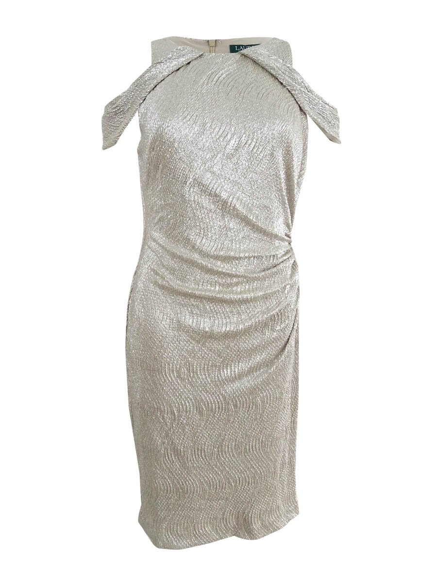lauren ralph lauren metallic sheath dress Lauren Ralph Lauren Sheath Dress 4 P Petite Pink Silver Metallic Faux Wrap