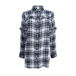 NY Collection Women's Ruffled Plaid Shirt (S, Black Cual Plaid)