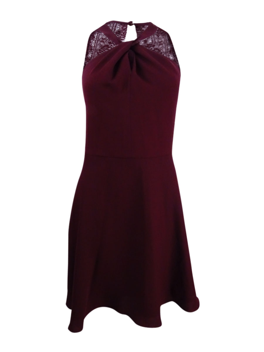 CeCe Women's Lace-Back Halter Fit & Flare Dress (2, Burnt Crimson)