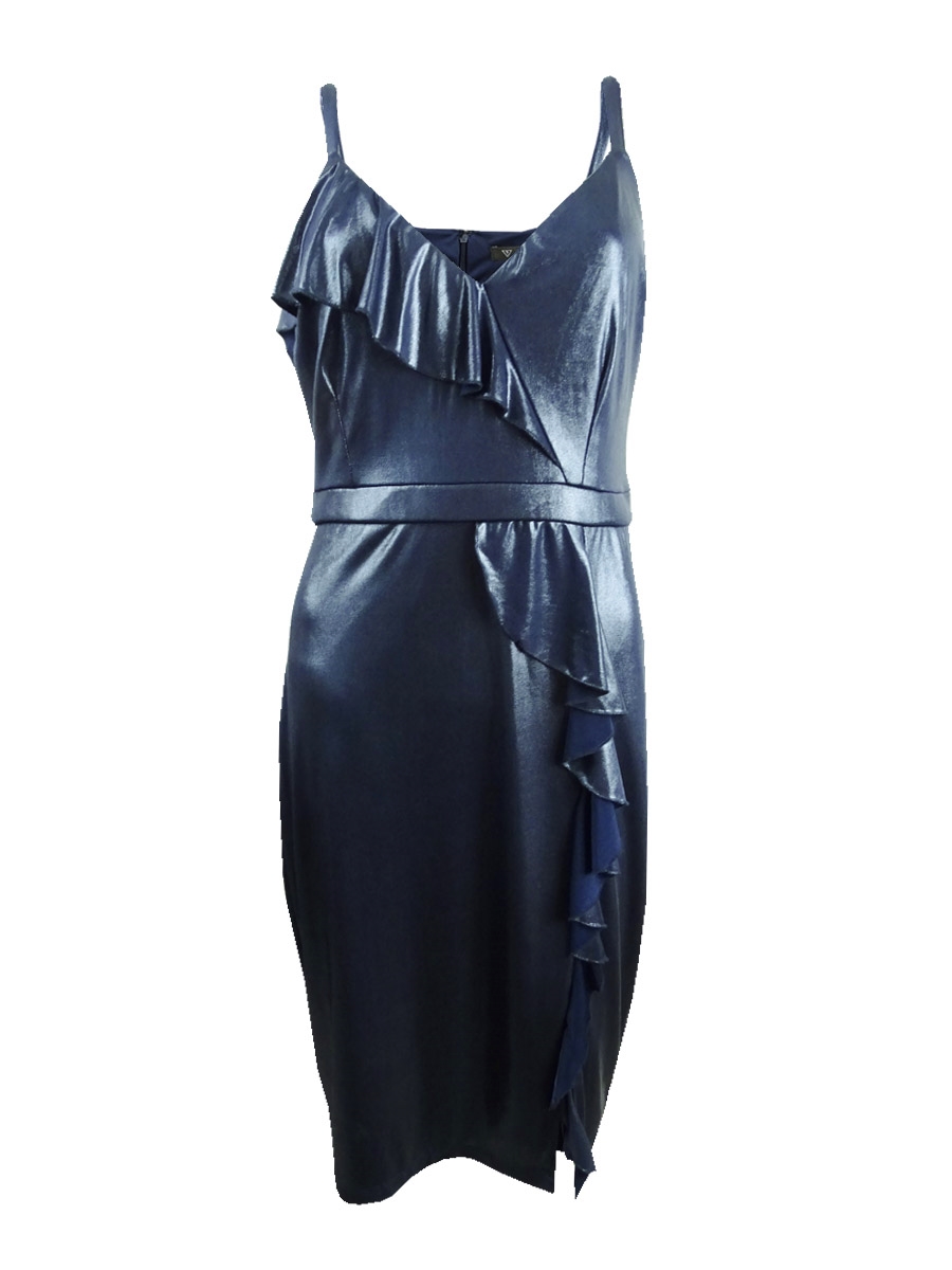 guess ruffled bodycon dress Guess Women's Metallic Ruffled Bodycon Dress (10, Navy)