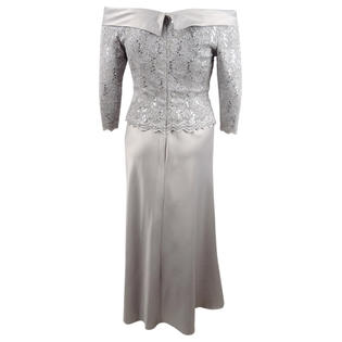 Alex Evenings Women's Off-The-Shoulder Lace-Bodice Gown (8, Summer Silver) Alex Evenings Women's Off-The-Shoulder Lace-Bodice Gown (8, Summer Silver)