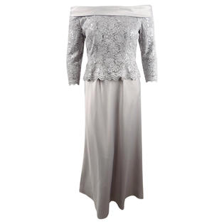 Alex Evenings Women's Off-The-Shoulder Lace-Bodice Gown (8, Summer Silver) Alex Evenings Women's Off-The-Shoulder Lace-Bodice Gown (8, Summer Silver)
