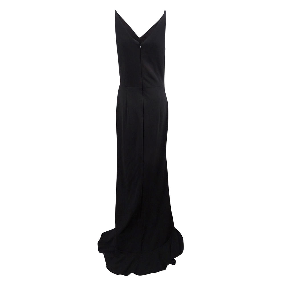 Betsy & Adam Women's Plunging Ruffled Gown (8, Black)
