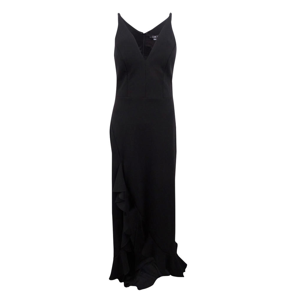 Betsy & Adam Women's Plunging Ruffled Gown (8, Black)