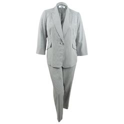 Le Suit Women's Plus Size Pinstriped Pantsuit (14W, Black/White)