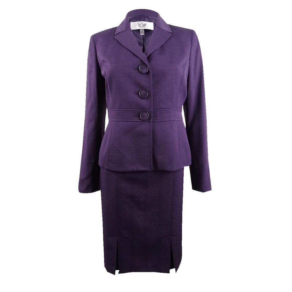 Le Suit Women's Petite Three-Button Cross-Hatch Skirt Suit