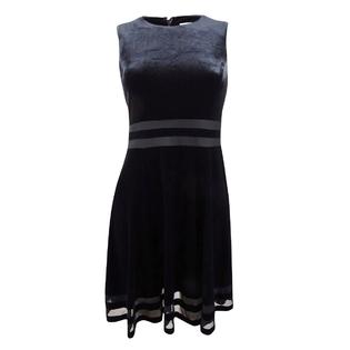 Calvin Klein Women's Petite Velvet Illusion A-Line Dress (4P, Black) Calvin Klein Women's Petite Velvet Illusion A-Line Dress (4P, Black)