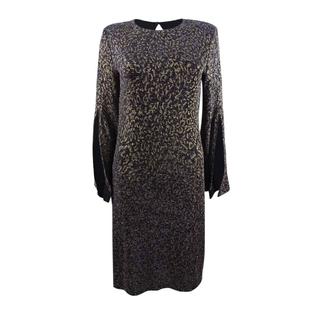 MSK Split-Sleeve Metallic Shift Dress - Black M MSK Split-Sleeve Metallic Shift Dress - Black M