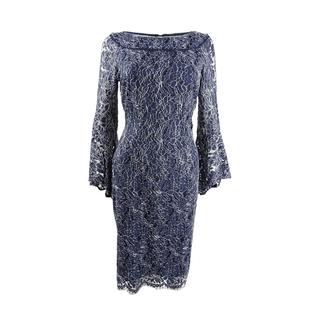 Xscape Womens Lace Bell Sleeves Sheath Dress navy 4 Xscape Womens Lace Bell Sleeves Sheath Dress navy 4