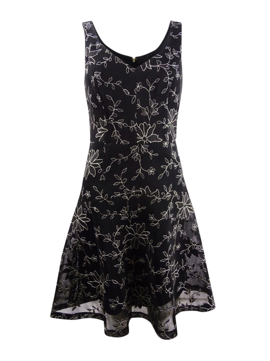 DKNY Women's Embroidered Fit & Flare Dress