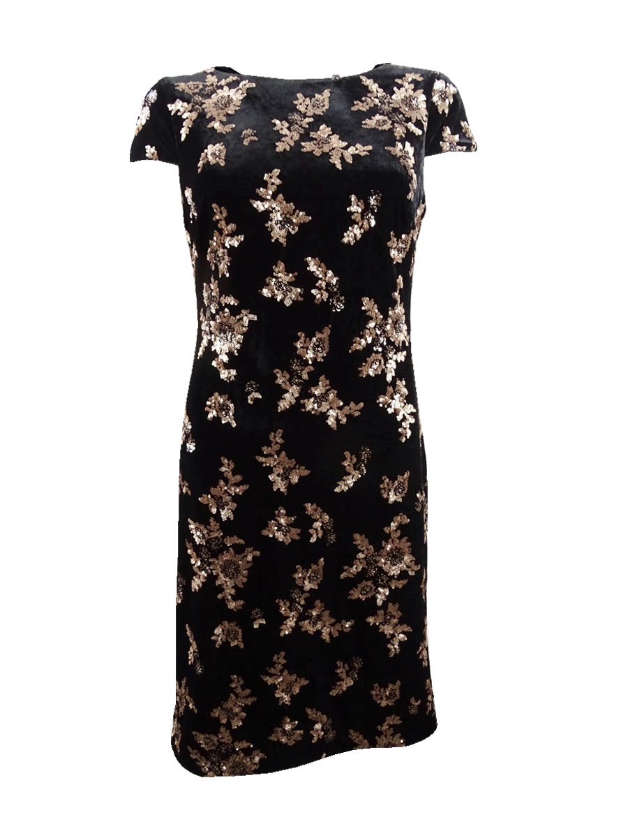 green emerald velvet dress Calvin Klein Womens Embroidered Floral Aline Black/Gold 10 at Amazon  Women's Clothing store main image 1