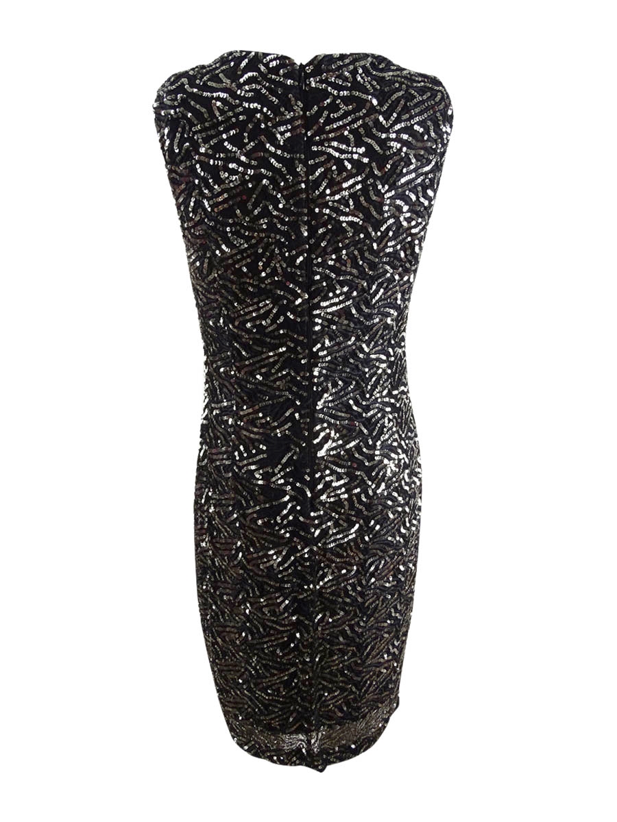 Calvin Klein Women's Sleeveless Sequin Sheath Dress (8, Black/Silver)