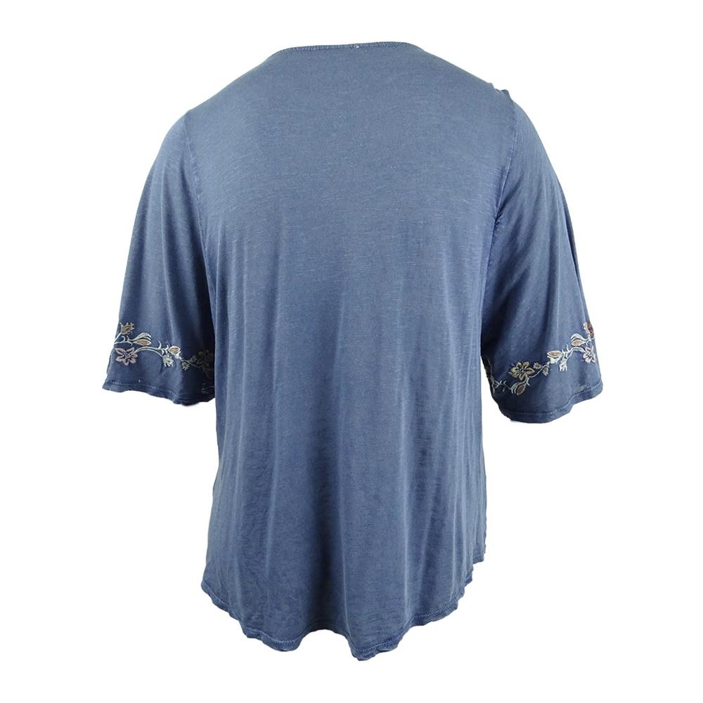 Style & Co. Women's Plus Size Lace-Up Embroidered Peasant Top