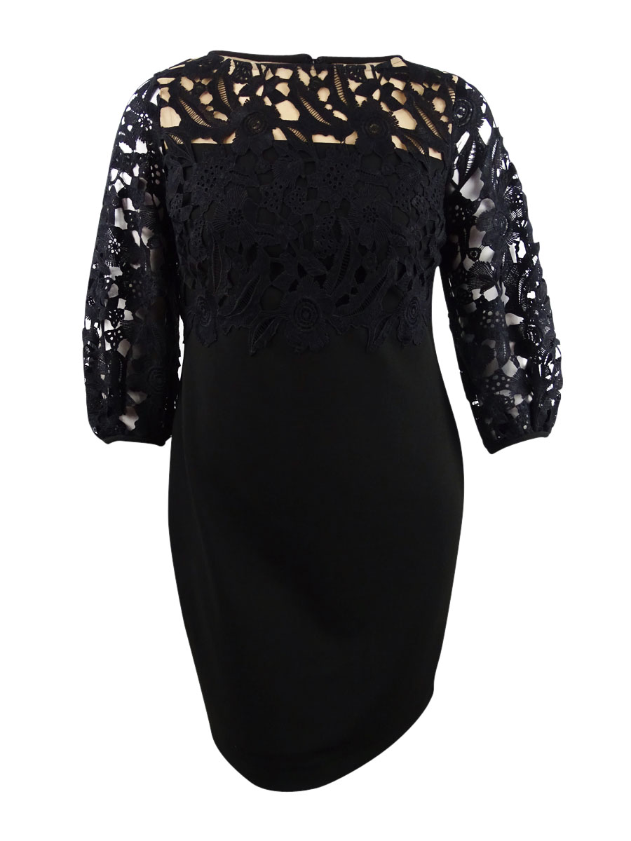 chinese dress ladies RALPH LAUREN Size 10 Black Cotton Blend Lace Short Sleeve Dress