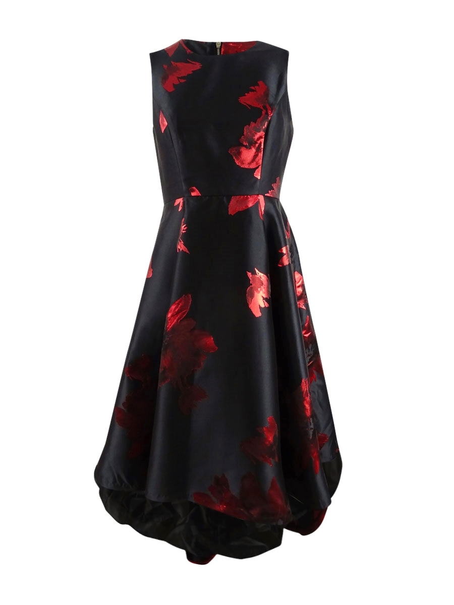 Calvin Klein Women's Floral Brocade High-Low Dress (2, Black/Red) Calvin Klein Women's Floral Brocade High-Low Dress (2, Black/Red)