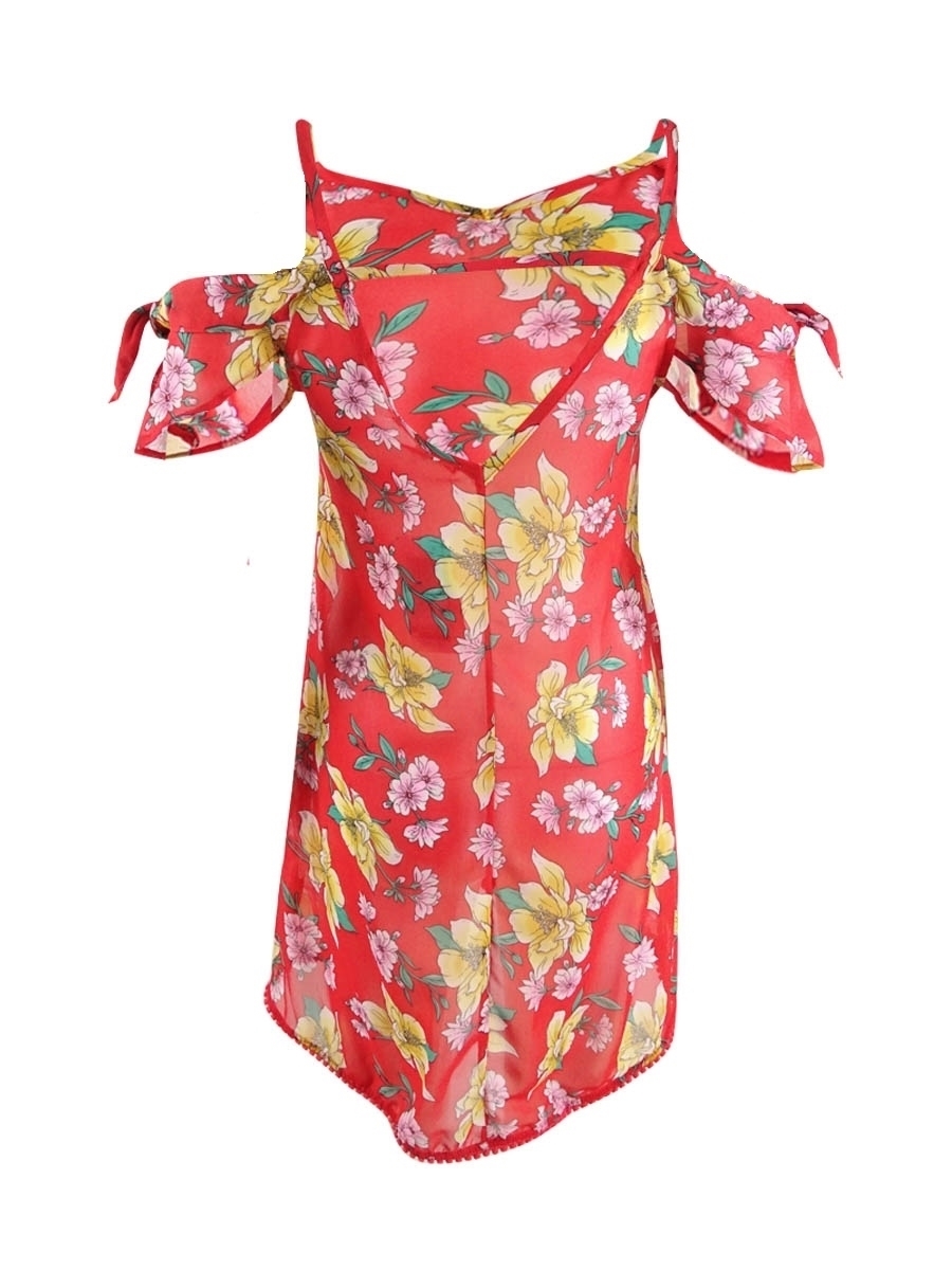 Miken Women's Plus Size Printed Cold-Shoulder Dress Swim Cover-Up