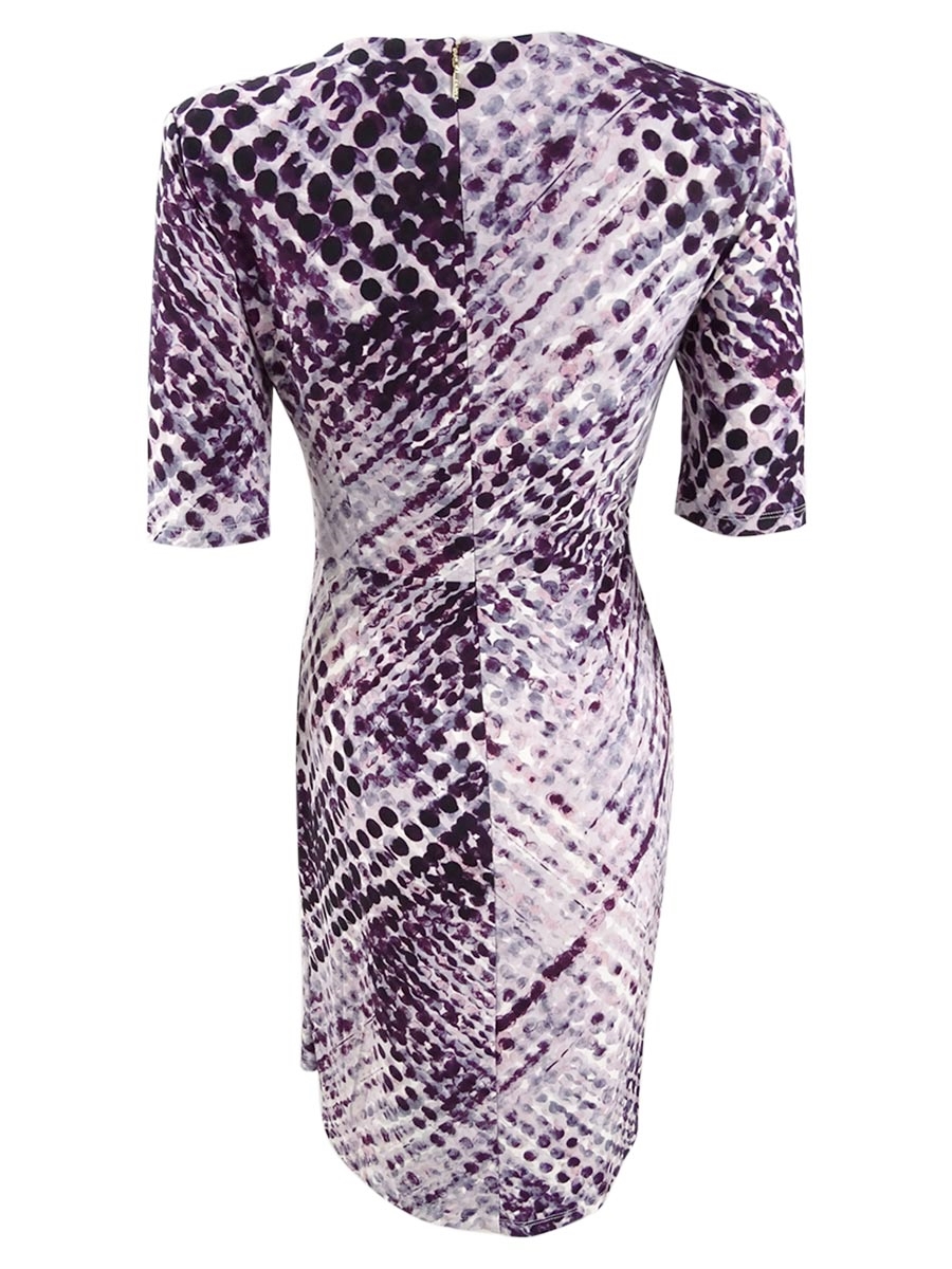 DKNY Women's Printed Ruched Sheath Dress (6, Aubergine Multi)