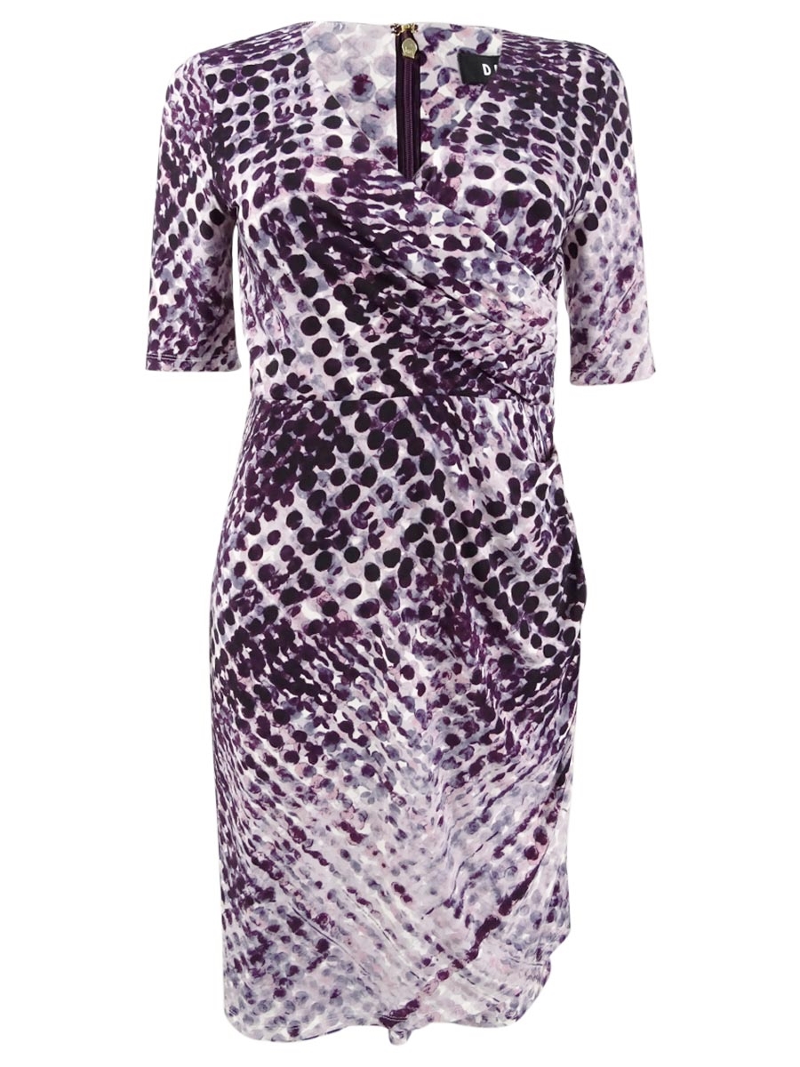 DKNY Women's Printed Ruched Sheath Dress (6, Aubergine Multi)