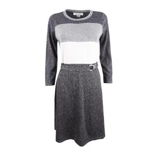 Calvin Klein Women's Belted Metallic Colorblocked Sweater Dress Calvin Klein Women's Belted Metallic Colorblocked Sweater Dress