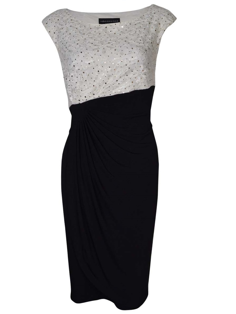 Connected Sequined Flecked Faux Wrap Lace Jersey Dress