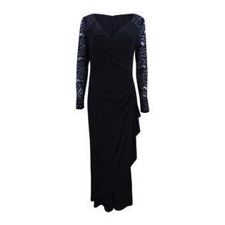 Alex Evenings Womens Black Rhinestone Lace Full Length Sheath Evening Dress 6 Alex Evenings Womens Black Rhinestone Lace Full Length Sheath Evening Dress 6