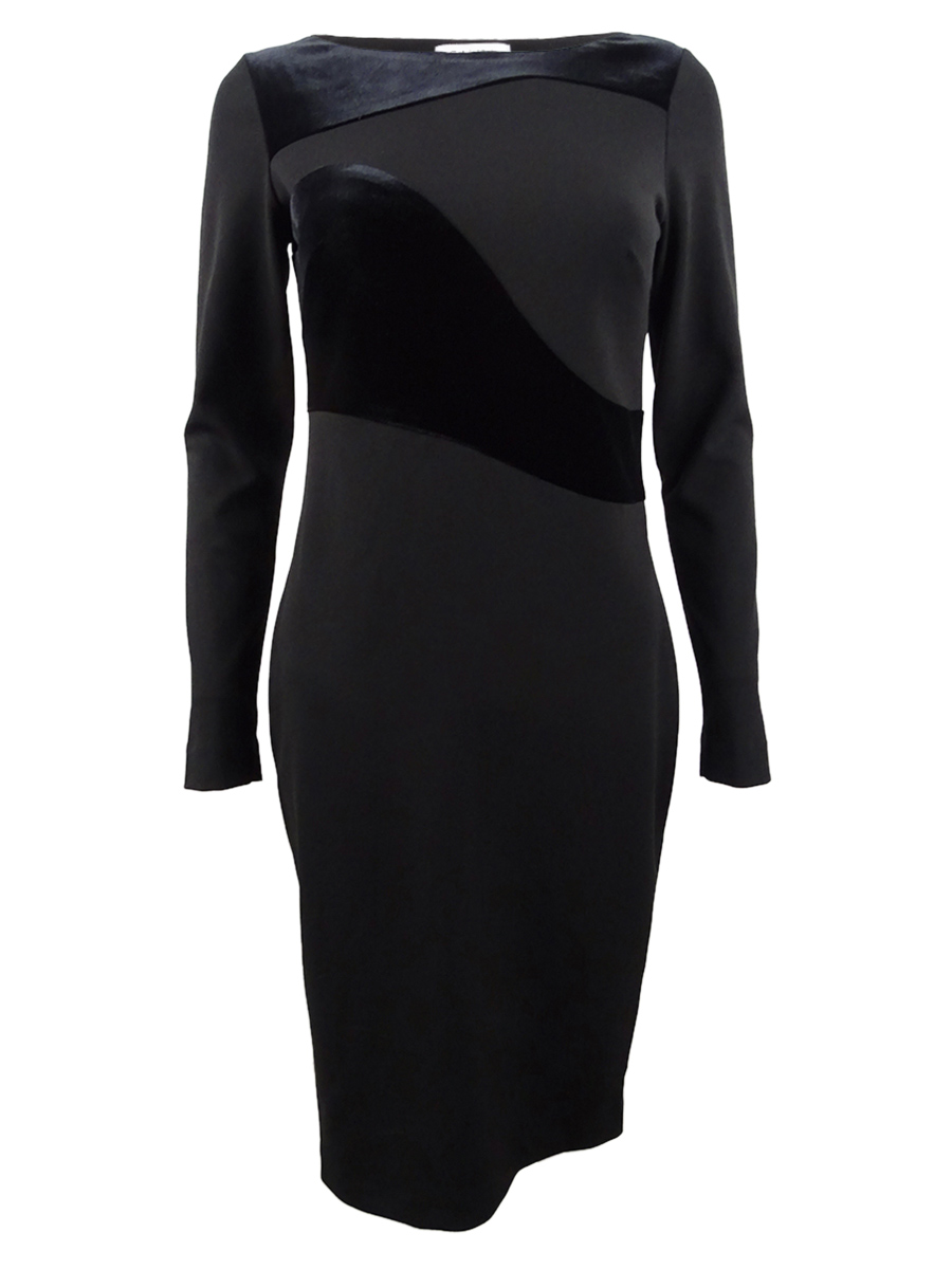 Calvin Klein Women's Long-Sleeve Velvet-Swirl Sheath Dress (10, Black)