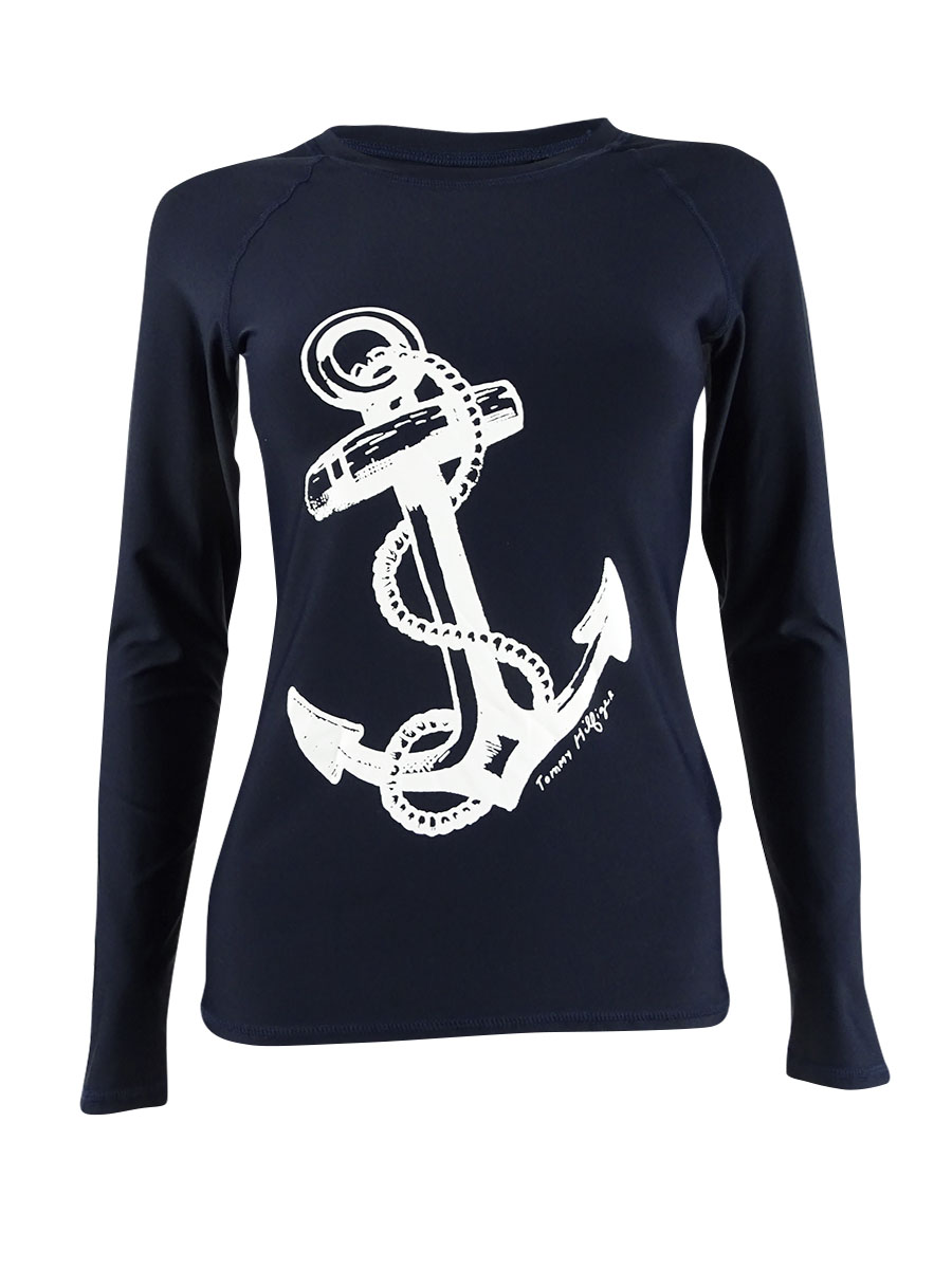 Tommy Hilfiger Women's Anchor Graphic Long-Sleeve Rashguard Swimsuit