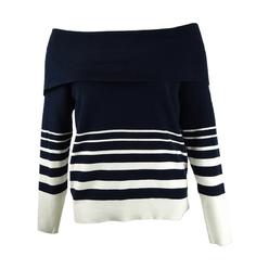 Tommy Hilfiger Women's Plus Striped Off-The-Shoulder Sweater