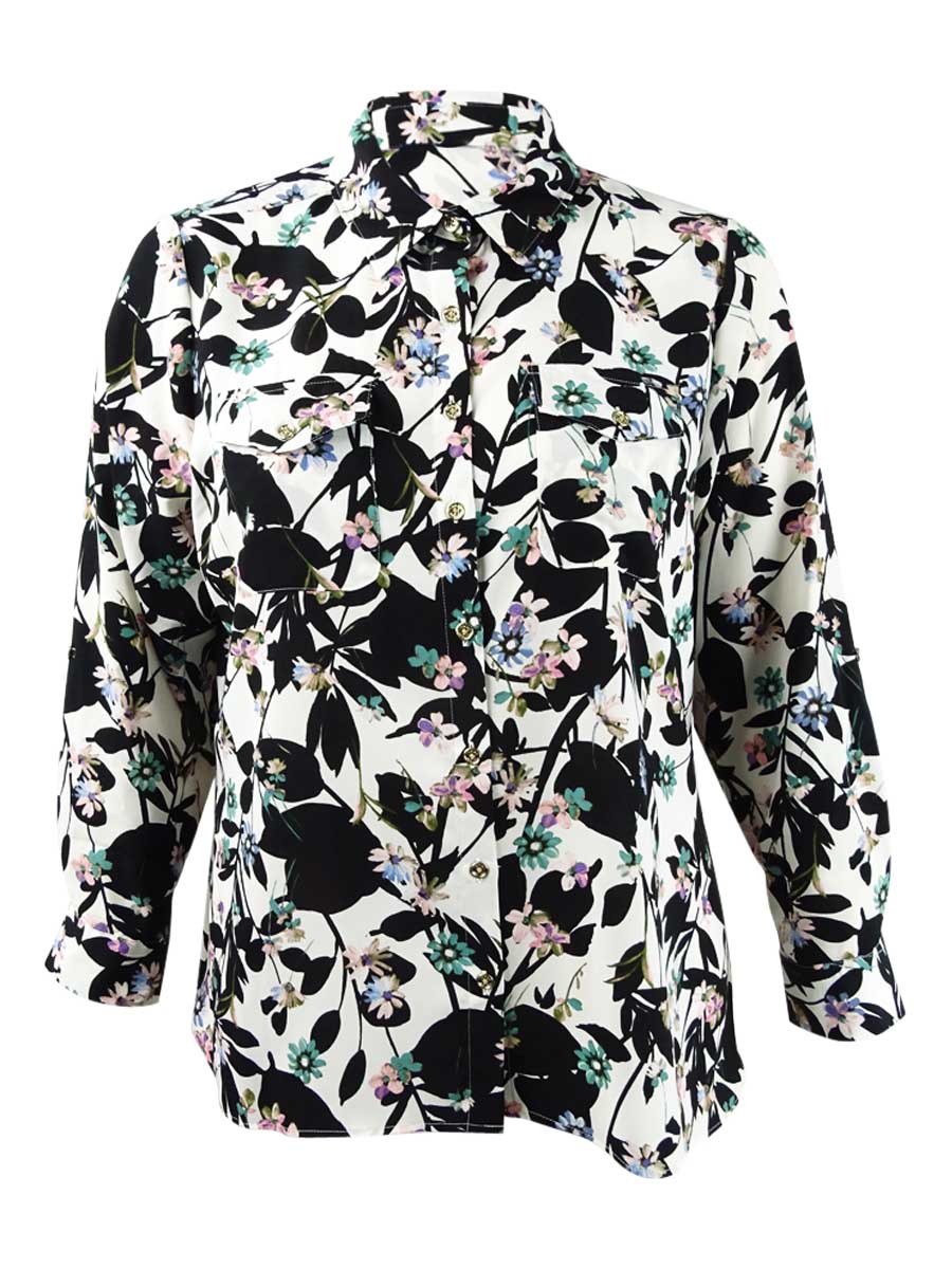 Tommy Hilfiger Women's Plus Floral-Print Utility Shirt
