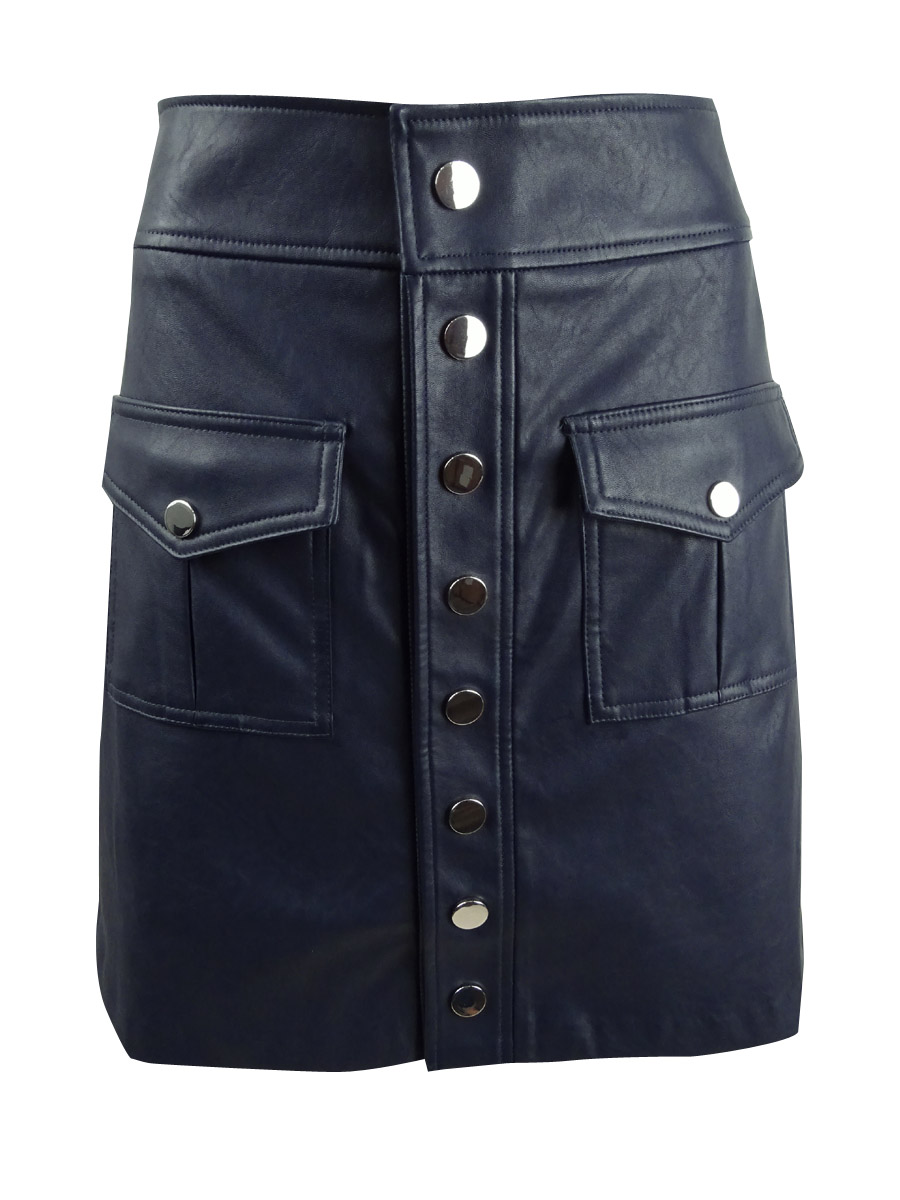 International Concepts INC International Concepts Women's Faux-Leather Snap Mini Skirt